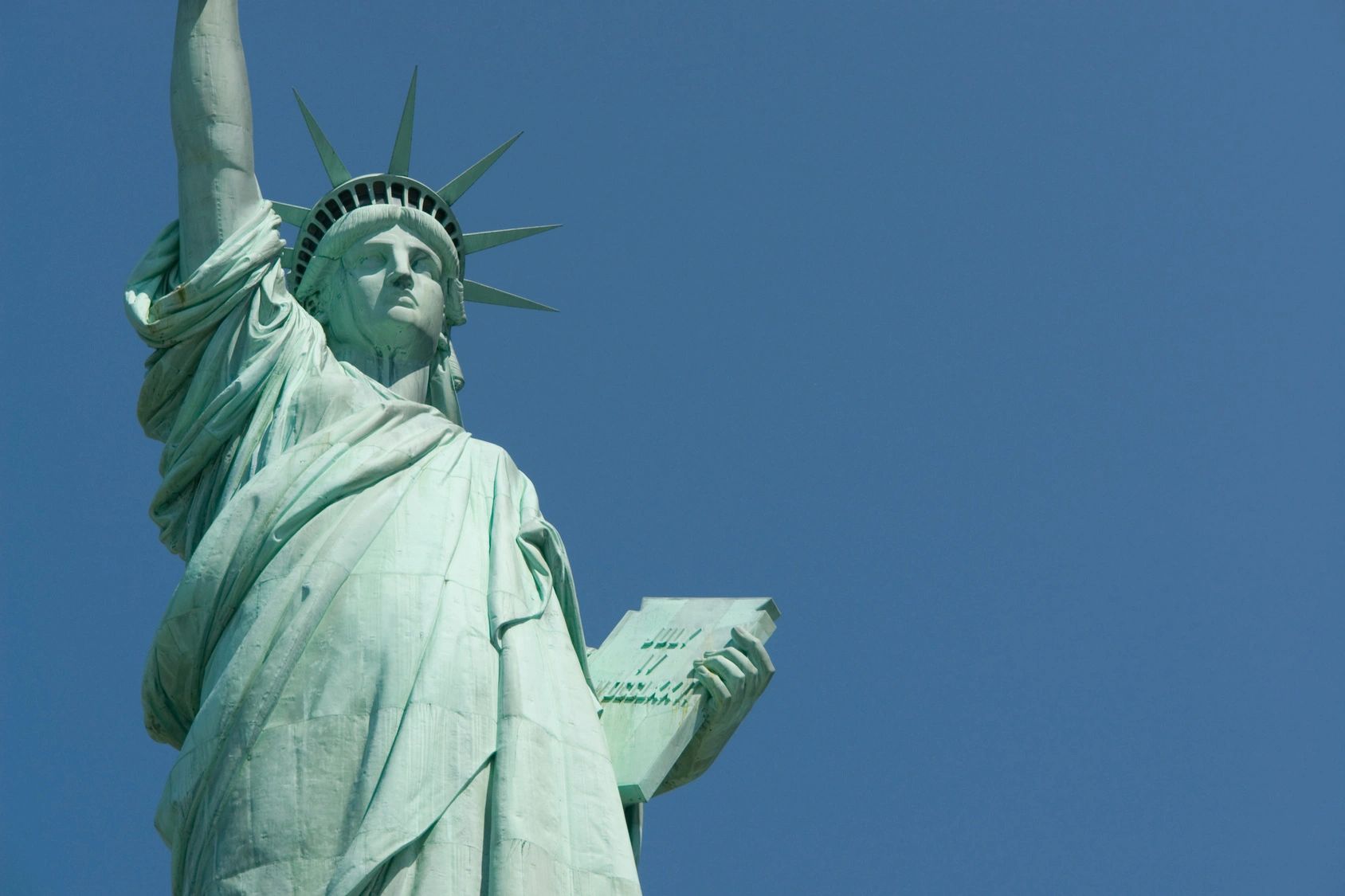 Statue of Liberty, viewed from below.
